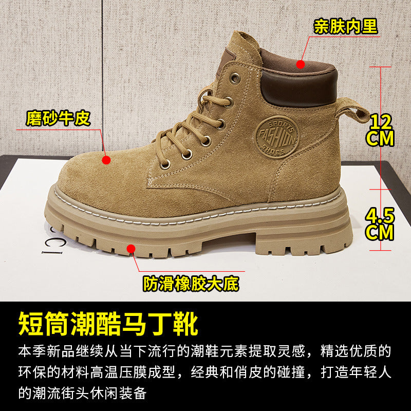 2025 Leather rhubarb boots Martin boots women's  new British style platform short boots women's spring and autumn single boots