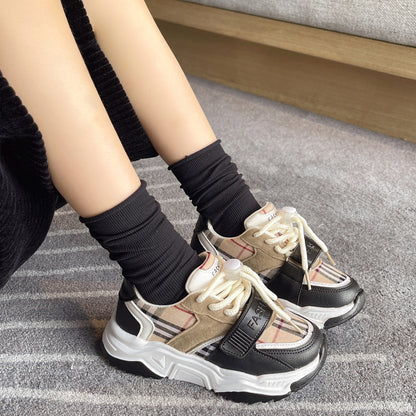 flowersverse Children's Retro Daddy Shoes  Spring and Autumn New Boys 'And Girls' Sneakers Korean Style Fashion Colorblock Plaid Casual Shoes