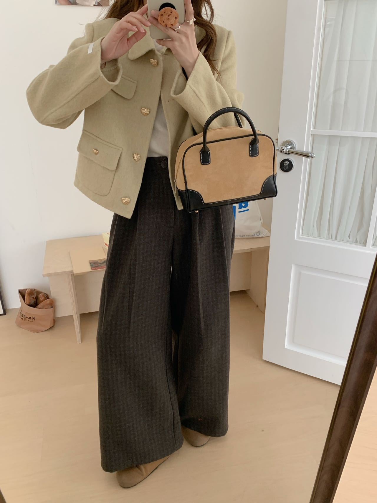 2025 Xiaoxiangfeng solid color lapel single-breasted short double-sided wool coat woolen jacket high-end women's metal buttons