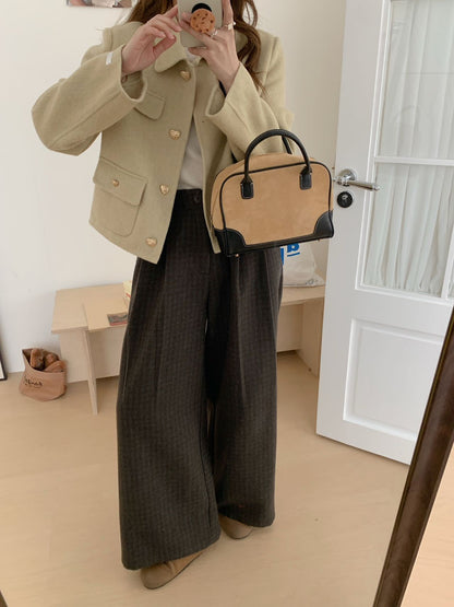 2025 Xiaoxiangfeng solid color lapel single-breasted short double-sided wool coat woolen jacket high-end women's metal buttons