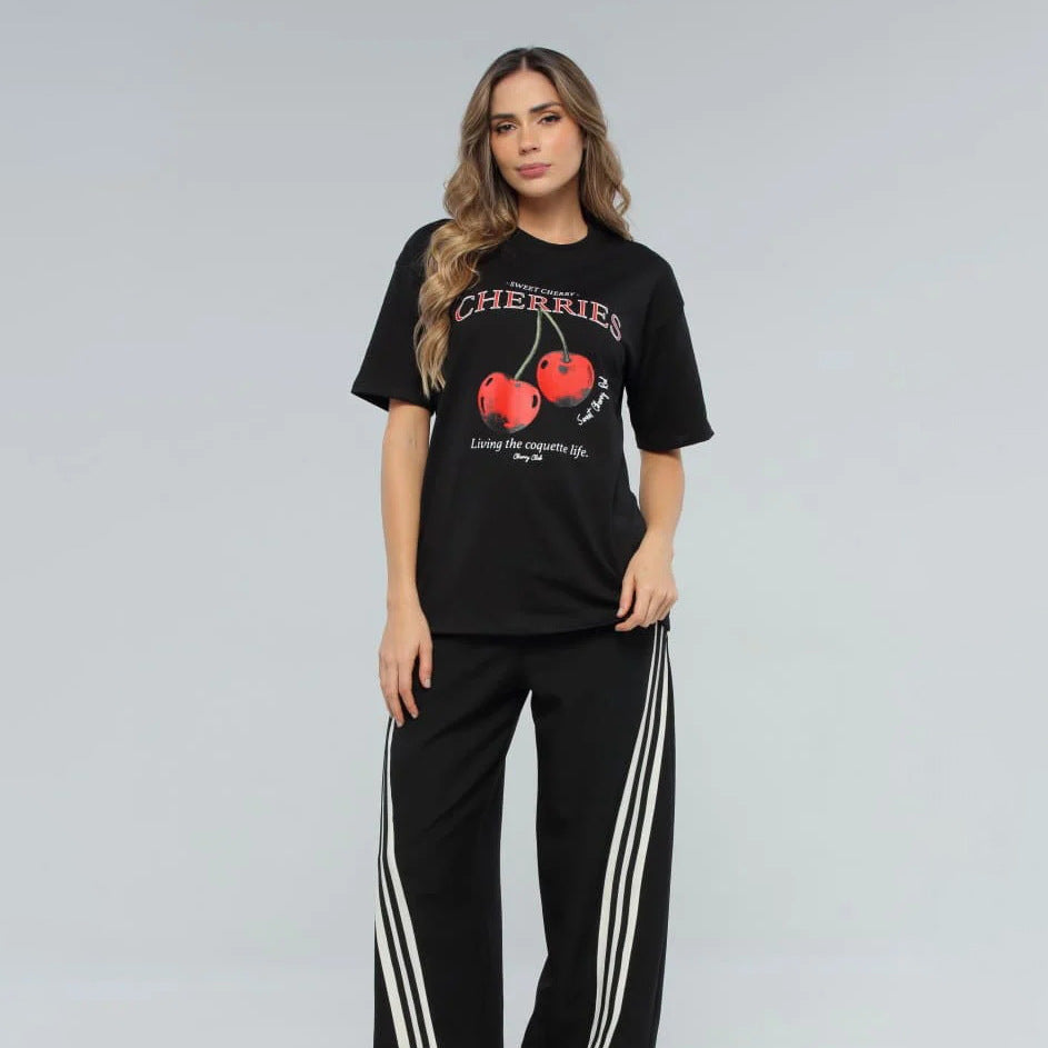 New new cherries printed short-sleeved printed women's t-shirt spring and summer fashion  spice girls ins style