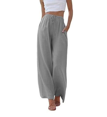 FLOWERSVERSE  EBay  European and American plus Size Women's Pants Linen Loose Casual Pocket Drawstring Wide Leg Pants Women