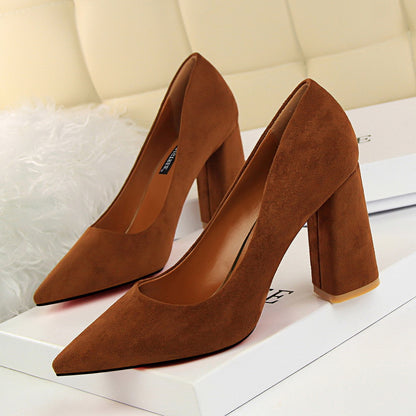 2025 828-2  style simple thick heel high heel suede shallow mouth pointed head professional OL thin women's shoes high heels single shoes