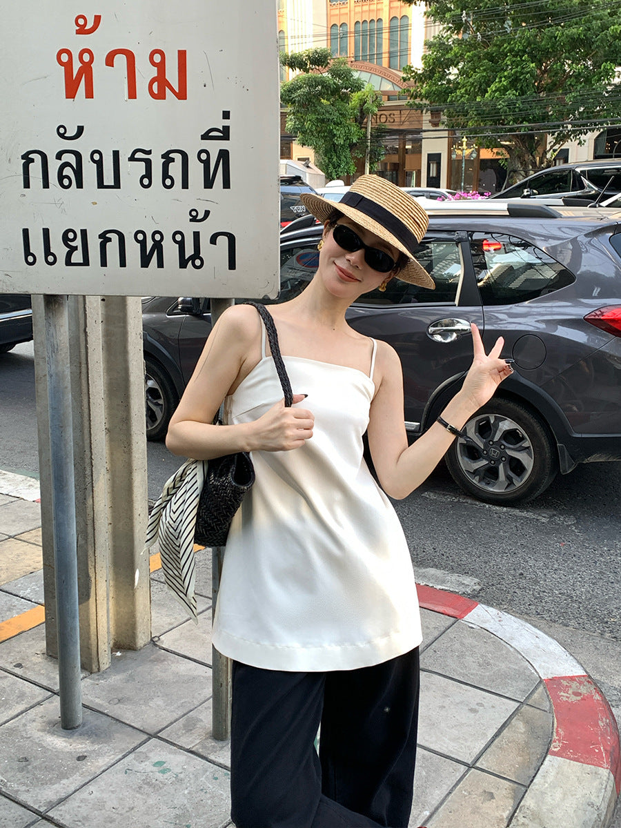 2025 spring and summer new thin temperament versatile design solid color thin suspender small vest women 89273