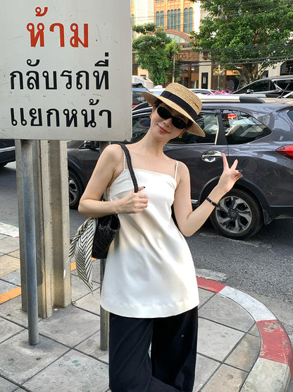 2025 spring and summer new thin temperament versatile design solid color thin suspender small vest women 89273