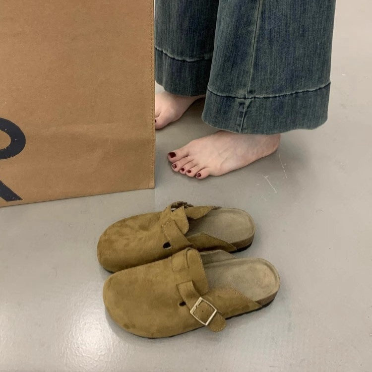 2025  platform-soled retro baotou half-slippers women's outerwear lazy one-pedal cork-soled leopard print Mary Jane Birkenstocks