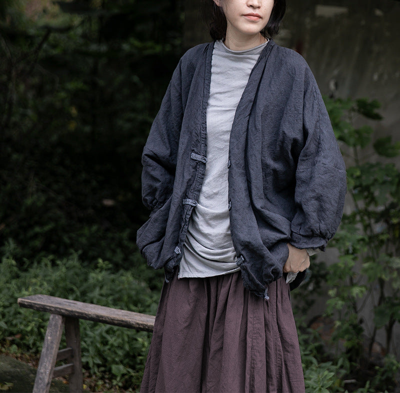 creative skin-friendly and wide in autumn and winter, literary coat, cotton and linen lamb velvet retro buckle short coat