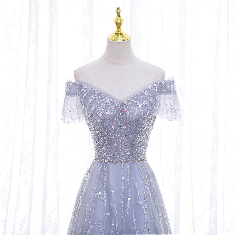 Cross-border wholesale wedding dress fairy temperament deep V-neck dress long waist celebrity party banquet evening dress