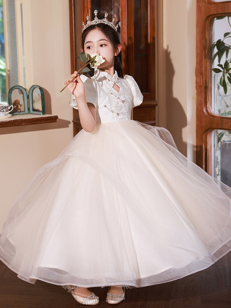 flowersverse Girls Evening Dress Chinese Style Fashion Flower Girl Little Girl Princess Dress Children Host Piano Performance Costume