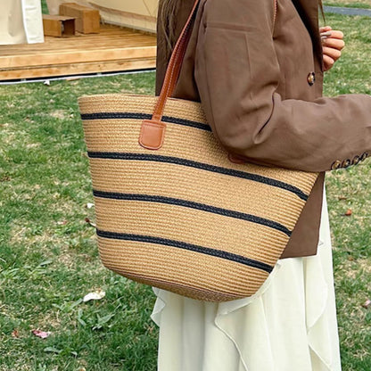 FLOWERSVERSE  Straw Bag Women's Summer Seaside Tote Bag Large Capacity Woven Shoulder Bag Rattan Woven Straw Bag Vegetable Basket Bucket Bag Fashion