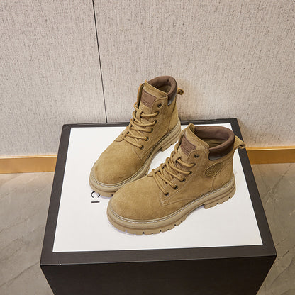 2025 Leather rhubarb boots Martin boots women's  new British style platform short boots women's spring and autumn single boots