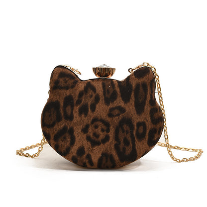 FLOWERSVERSE 2025 Niche design fashionable leopard print cat head small bag women's popular winter new light luxury shoulder bag tide chain messenger bag
