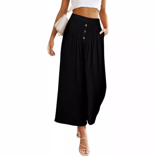 flowersverse In Stock  HOTan and NEWn Summer   Casual Wide-Leg Cotton and Linen Popular High Waist Loose Cropped Pants for Women
