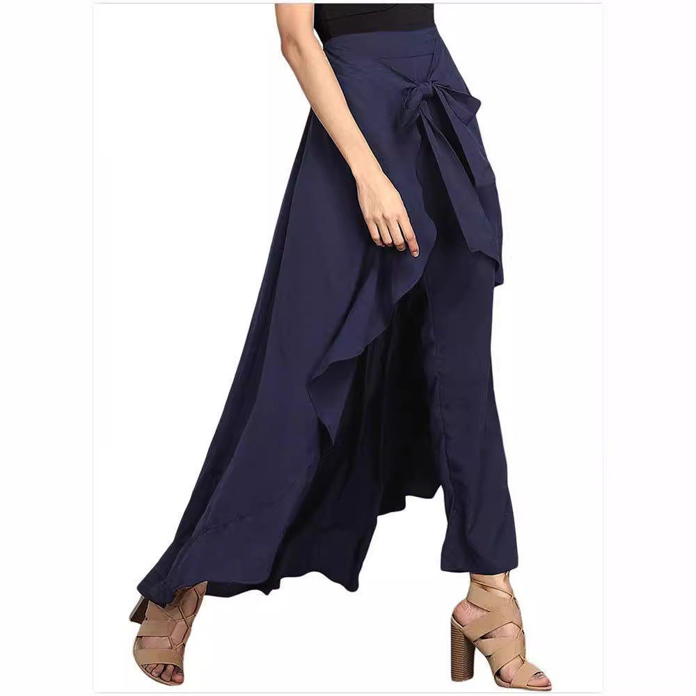 FLOWERSVERSE  Cross-Border  Women's Foreign Trade European and American plus Size High Waist Wide Leg Pants Autumn New High Waist Trousers Chiffon Pants
