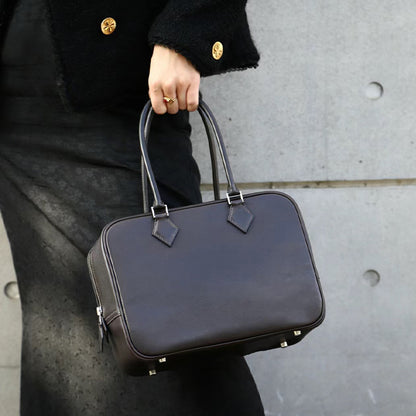 FLOWERSVERSE  High-End Quality  New First Layer Cowhide FINSBURY Leather Feather Bag Versatile Retro Handbag Women's Small Square Bag