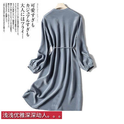 2025 Heavy crepe high-end silk skirt, mulberry silk dress  summer new women's clothing, temperament long-sleeved medium and long styles