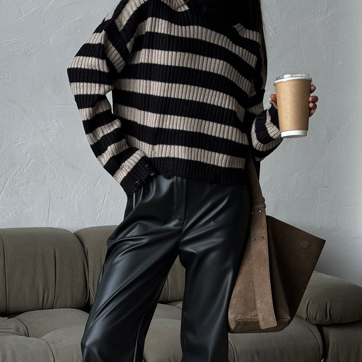 New autumn new product turtleneck striped sweater temperament round neck pullover n sweater women's new knitted women