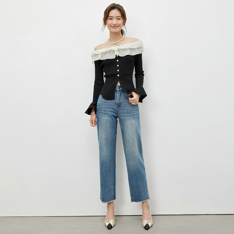 2025 popular Spring New High Waist Elastic Jeans Women's Straight Loose Nine-Point Pants Fashion Versatile Women's Jeans