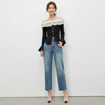 2025 popular Spring New High Waist Elastic Jeans Women's Straight Loose Nine-Point Pants Fashion Versatile Women's Jeans