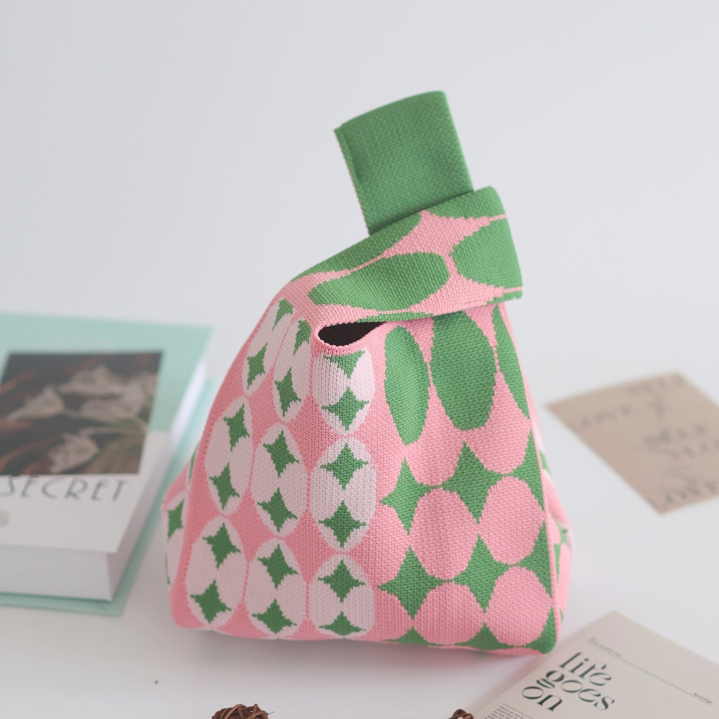 FLOWERSVERSE  INS Internet Hot New Handbag Women's Knitted Bag Japanese and Korean Style All-Match Hand Carrying Casual Tote Bag Factory Wholesale