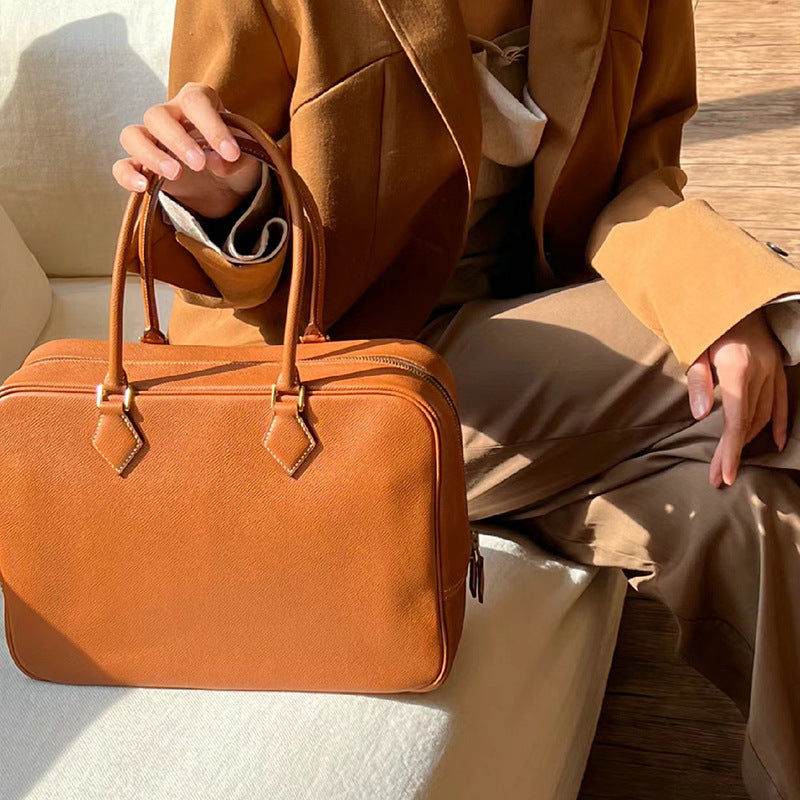 FLOWERSVERSE  High-End Quality  New First Layer Cowhide FINSBURY Leather Feather Bag Versatile Retro Handbag Women's Small Square Bag