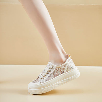 flowersverseLace Breathable Mesh Canvas Shoes for Women Summer  New Sequins with Skirt Pumps Thick-Soled Casual Sneakers Women