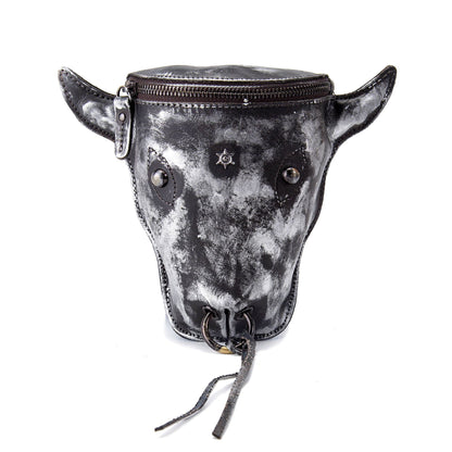 FLOWERSVERSE New Top Layer Crazy Horse Skin Cowhide Foreign Trade Men's Retro Cool Cow Head Large Capacity 7-Inch Waist Bag Leg Bag 835