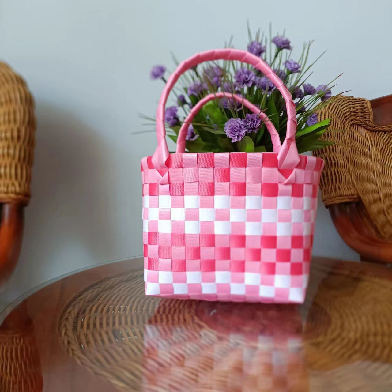 FLOWERSVERSE  Free Shipping Popular Small Bag Vegetable Basket PVC Woven Bag Open Children Small Clutch Hand Gift Bag Women's Bag