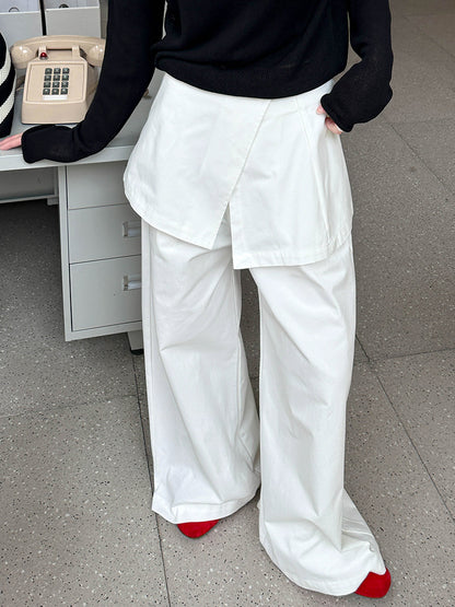 2025  spring new white two-piece fart curtain + casual pants, Korean generation high-end wide-leg trousers 2511