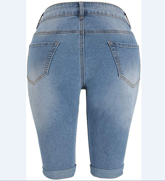 8853 # Popular trade high waist ripped elastic jeans women's medium pants