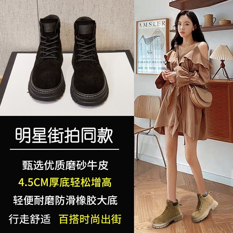 2025 Leather rhubarb boots Martin boots women's  new British style platform short boots women's spring and autumn single boots