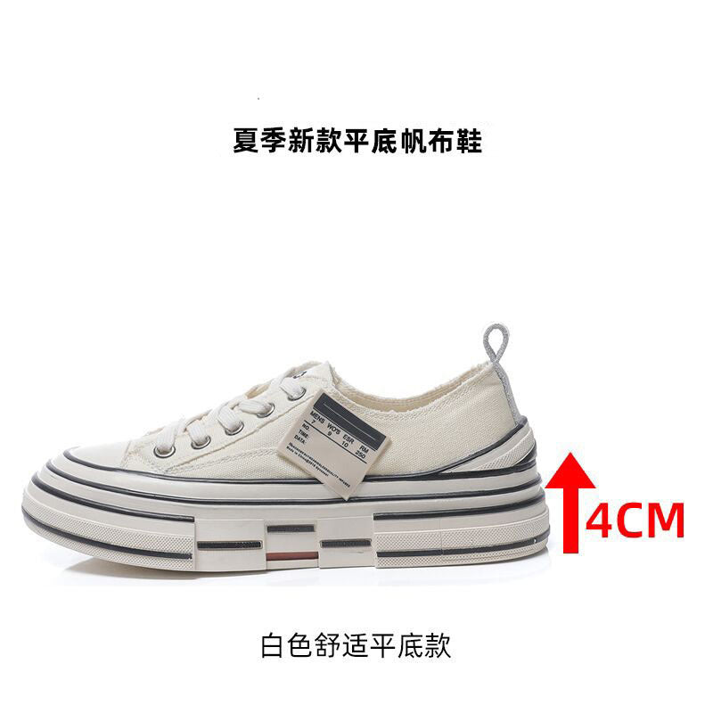 flowersverseWu Jianhao Same Style Black Canvas Shoes for Women  Autumn New Thin Thick Bottom Increased Korean Style Sneakers Pumps Women