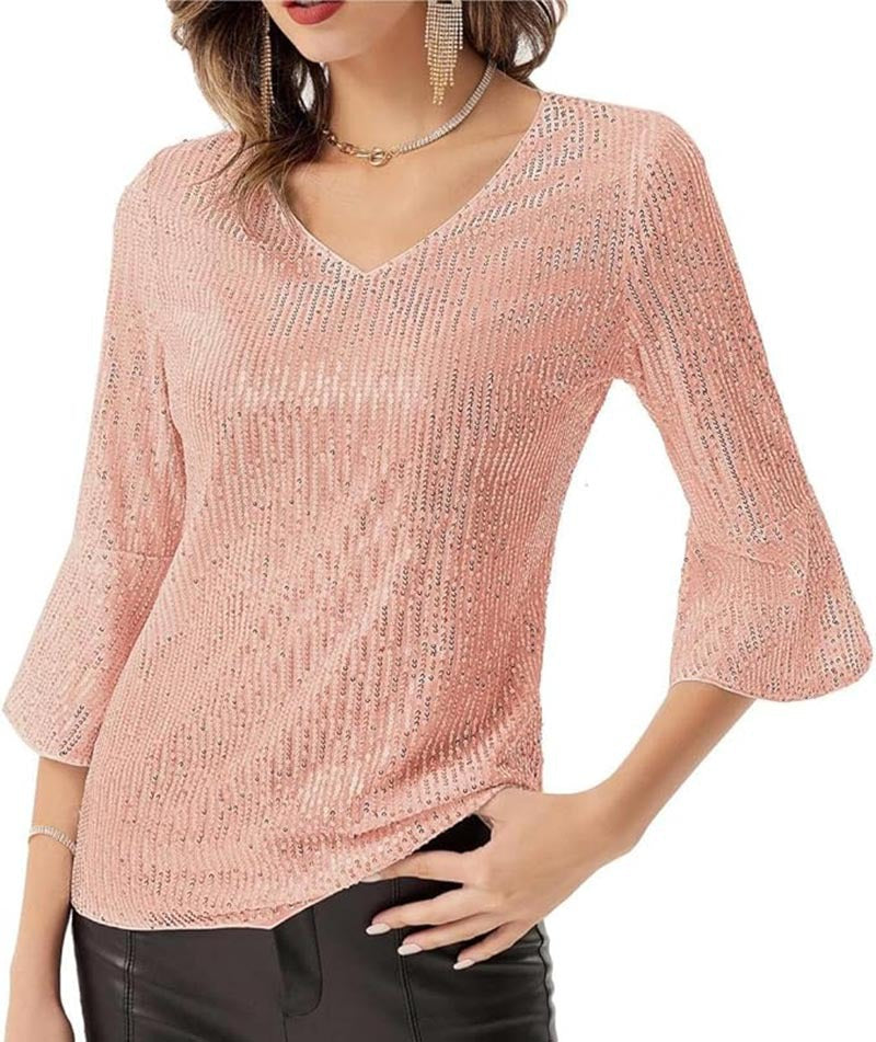 FLOWERSVERSE popular跨境货源外贸欧美女装 亚马逊新款纯色亮片宽松衬衫连衣裙