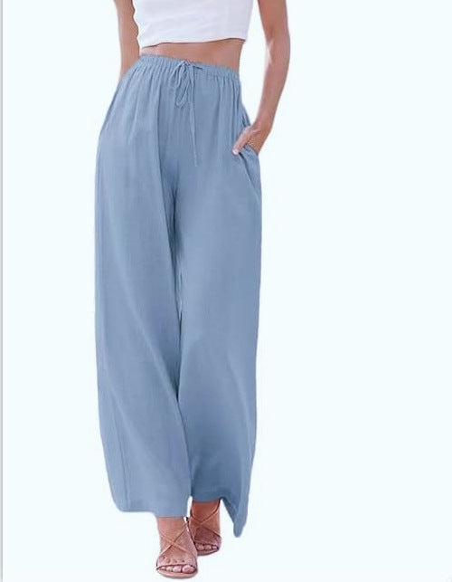 FLOWERSVERSE  EBay  European and American plus Size Women's Pants Linen Loose Casual Pocket Drawstring Wide Leg Pants Women