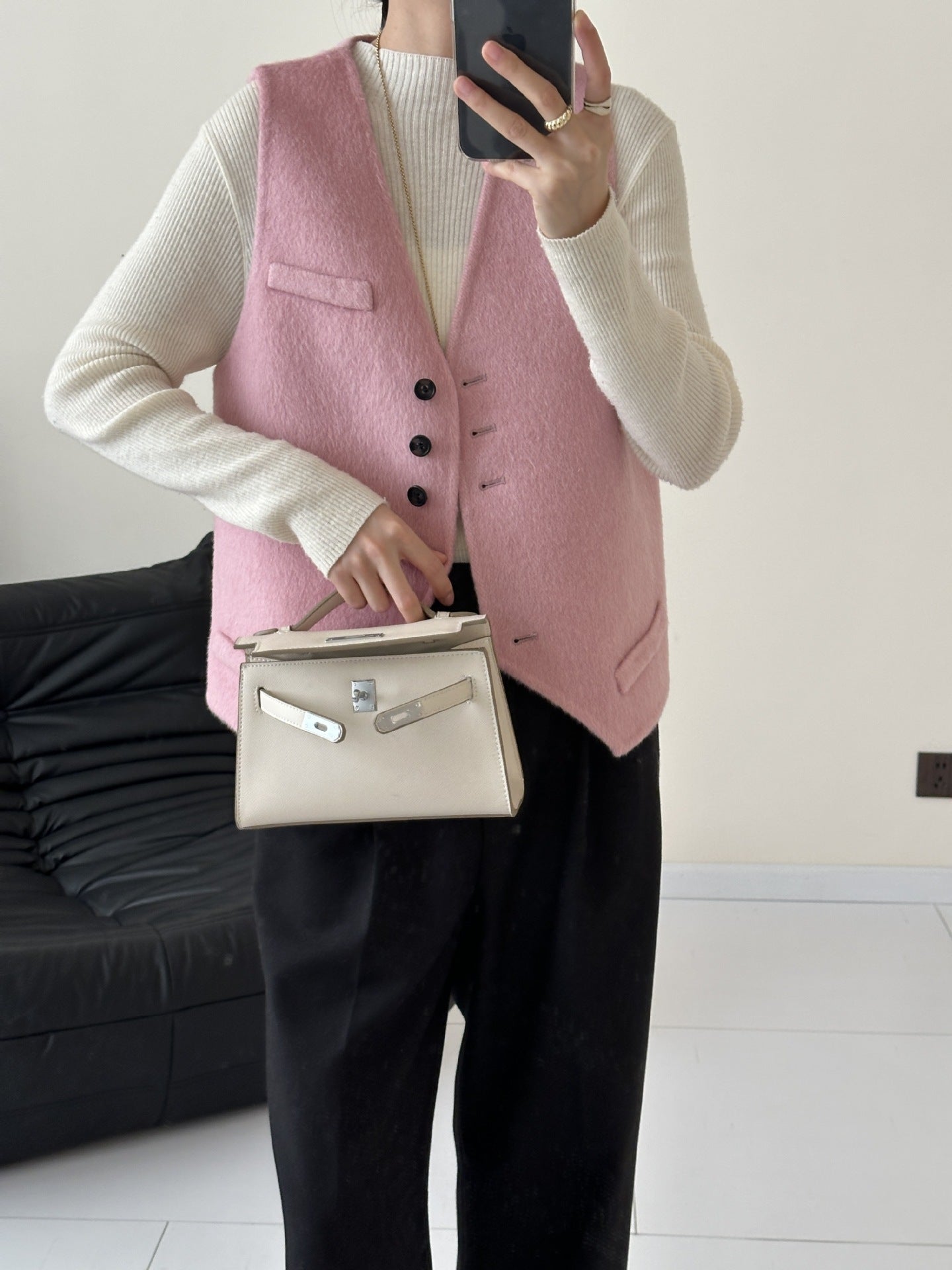 2025 Yak velvet mulberry silk wool single-row multi-button scarf, shoulder-length sleeves, double-sided woolen cashmere coat, no vest.