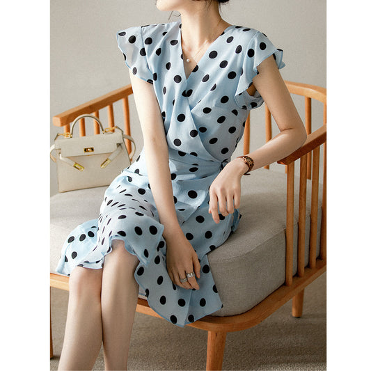 2025 Silk dress, high-end polka dot printed mulberry silk coffee break skirt  summer women's clothing new medium and long
