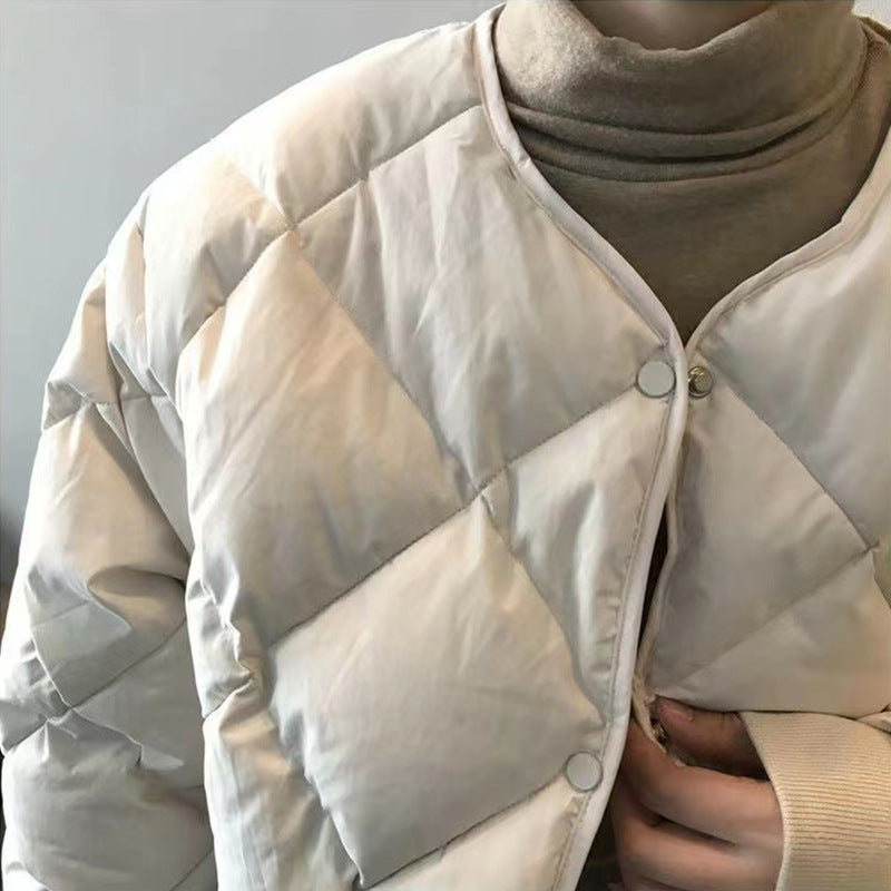 autumn and winter new down cotton-padded clothes women's short Hong Kong style rhombus light cotton-padded clothes loose cotton-padded jacket