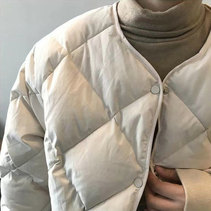 autumn and winter new down cotton-padded clothes women's short Hong Kong style rhombus light cotton-padded clothes loose cotton-padded jacket