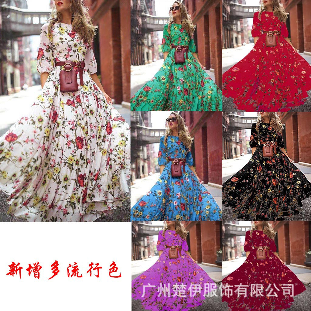 FLOWERSVERSE Cross-border new 2025 women's clothing print , bohemian vacation style print big pendulum dress