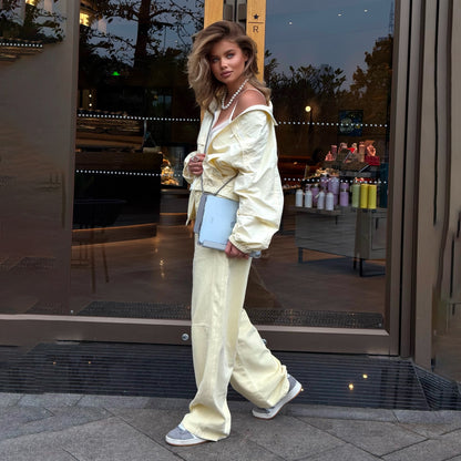 2025n new fashionable fresh casual women's clothing bright yellow comfortable loose sports jacket versatile lapel sunscreen