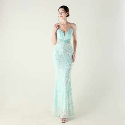 33396 # new heavy industry beaded mid-waist beaded fishtail evening dress, red carpet wedding banquet dress
