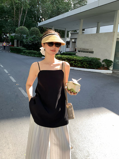 2025 spring and summer new thin temperament versatile design solid color thin suspender small vest women 89273