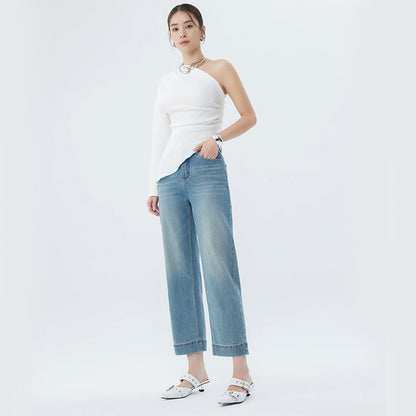 2025 Spring popular new women's clothing high-waisted nine-point jeans micro-elastic comfortable and stylish exquisite large straight nine-point pants