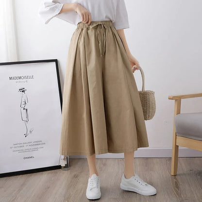 flowersverse Spring, Summer and Autumn New plus Size Wide Leg Culottes Female Student Korean Style Loose High Waist Ankle Culotte Casual Pants Female