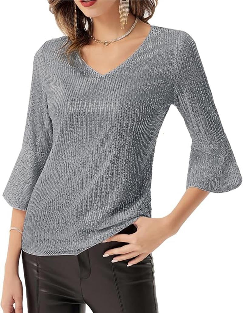 FLOWERSVERSE popular跨境货源外贸欧美女装 亚马逊新款纯色亮片宽松衬衫连衣裙