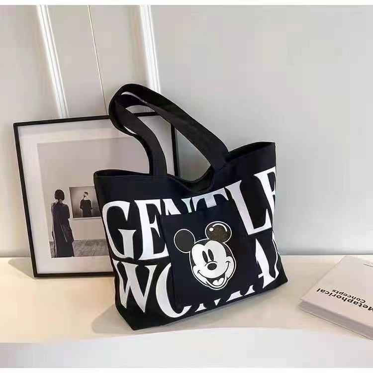 FLOWERSVERSE  Large Capacity Letters Canvas Bag Women's  New Mickey Fashion Shoulder Tote Bag Portable Shopping Bag for Going out