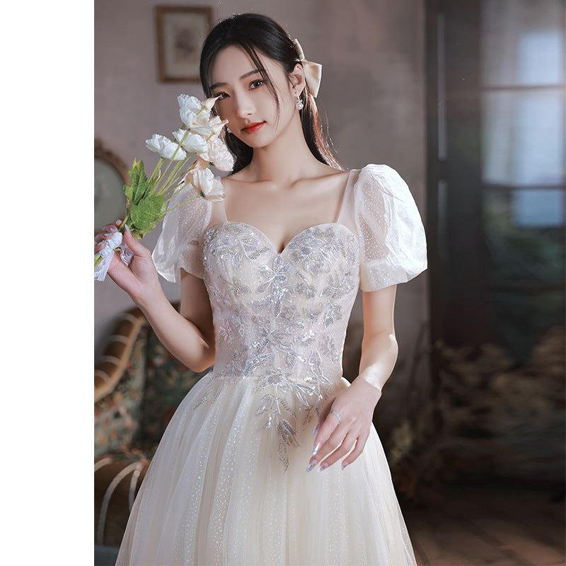 Champagne Evening Dress Dress 2025 New Banquet Fairy Bubble Sleeve Bar Mitzvah Birthday Bridesmaid Skinny Dress Woman