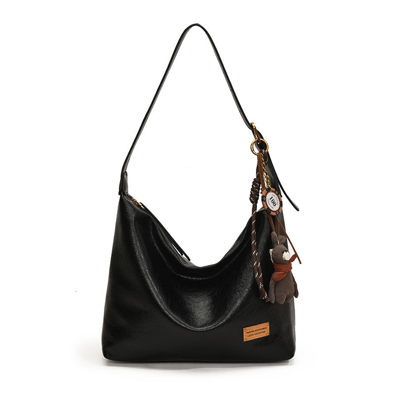 FLOWERSVERSE 2025 Autumn and winter new retro oily leather PU women's bag simple fashion iron brand small square brand armpit bag temperament commuter shoulder bag