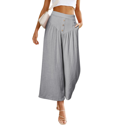 FLOWERSVERSE  Popular European and American Foreign Trade Lazy Relaxed Feeling  Independent Station Casual Wide Leg High Waist Women's Cropped Pants
