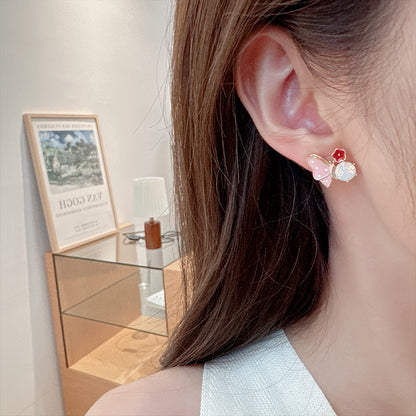 2025 S925 silver needle earrings new fresh and sweet high-end drip oil enamel earrings oil painting style color butterfly stud earrings